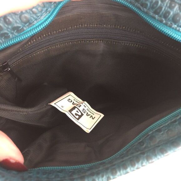 Vintage 80s Nas Bag Patchwork Leather Shoulder Bag Blue Red - Picture 8 of 9